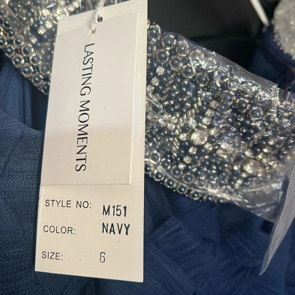 Chic Navy Blue Maxi Dress with Embellished Neckline - Picture 7 of 7